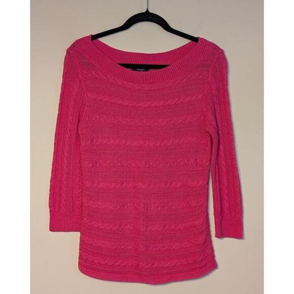 Chaps Womens S Pink Cable Knit Sweater Bright Knitwear Barbiecore Preppy Classic - Picture 3 of 10